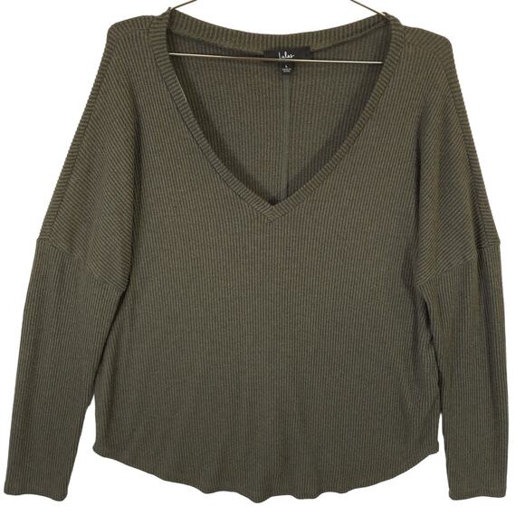 Lulus Sweater Womens L Green Just Vibing V Neck Ribbed Lightweight Long Sleeve - Picture 1 of 10